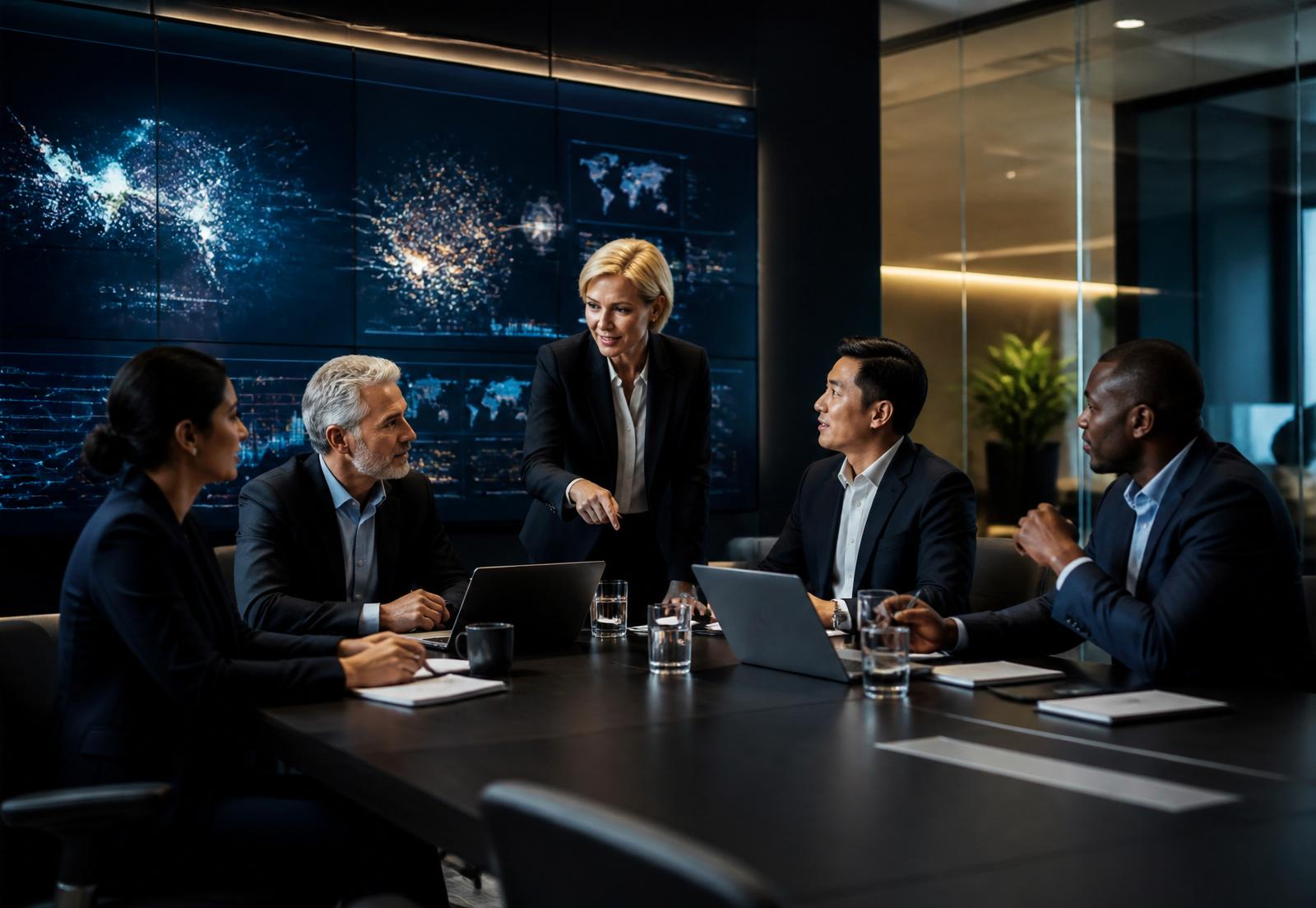 Senior enterprise consultants collaborating in a modern boardroom